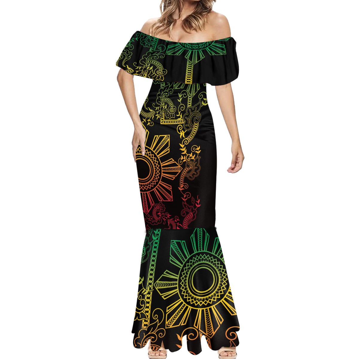 Filipino Sun Tribal Tattoo Mermaid Dress Philippines Inspired Barong Reggae Art - Wonder Print Shop
