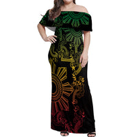 Filipino Sun Tribal Tattoo Off Shoulder Maxi Dress Philippines Inspired Barong Reggae Art - Wonder Print Shop