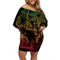 Filipino Sun Tribal Tattoo Off Shoulder Short Dress Philippines Inspired Barong Reggae Art - Wonder Print Shop