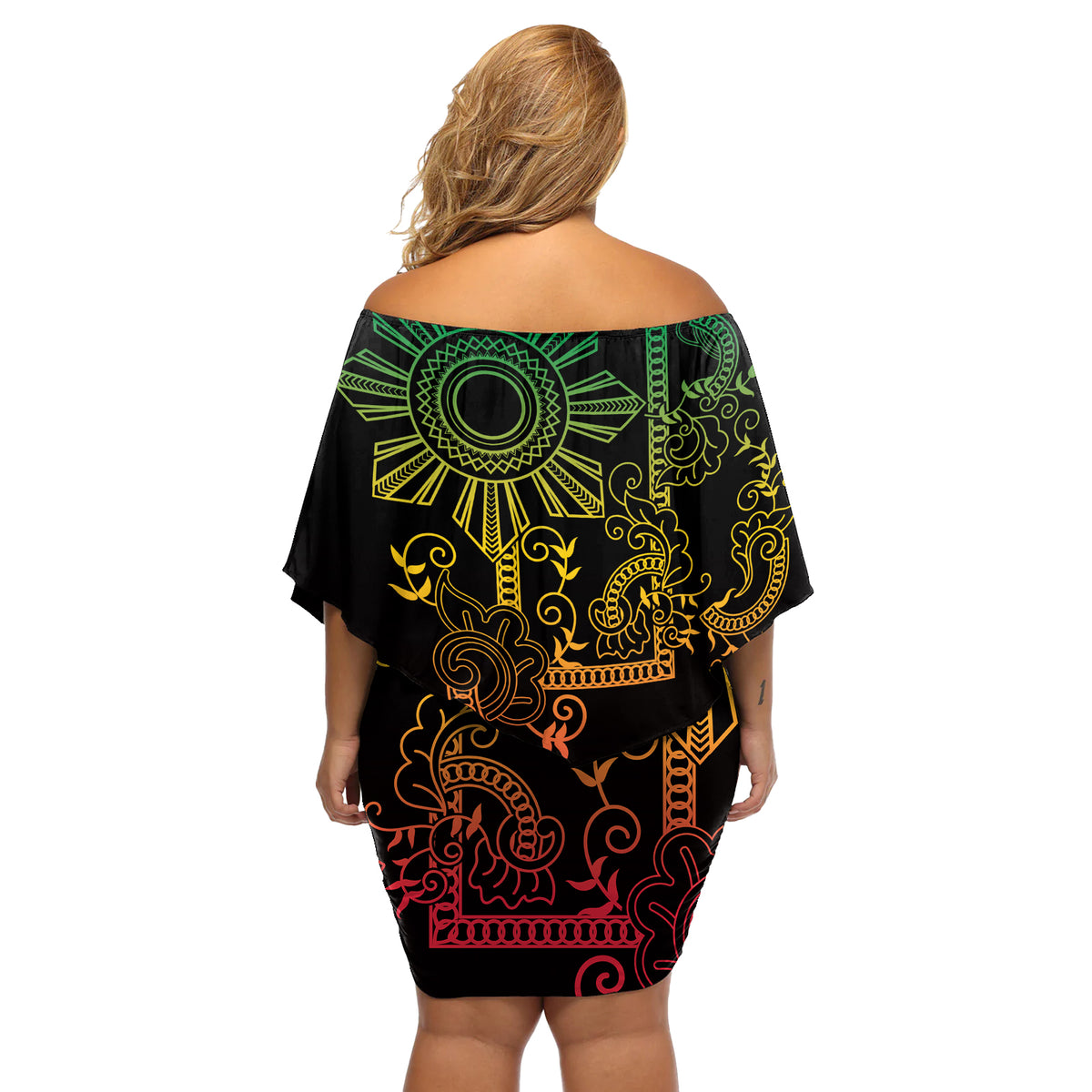 Filipino Sun Tribal Tattoo Off Shoulder Short Dress Philippines Inspired Barong Reggae Art - Wonder Print Shop