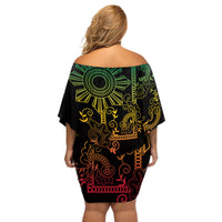 Filipino Sun Tribal Tattoo Off Shoulder Short Dress Philippines Inspired Barong Reggae Art - Wonder Print Shop