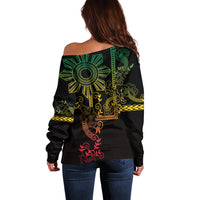 Filipino Sun Tribal Tattoo Off Shoulder Sweater Philippines Inspired Barong Reggae Art - Wonder Print Shop