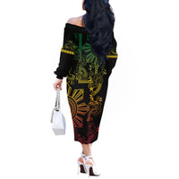 Filipino Sun Tribal Tattoo Off The Shoulder Long Sleeve Dress Philippines Inspired Barong Reggae Art - Wonder Print Shop