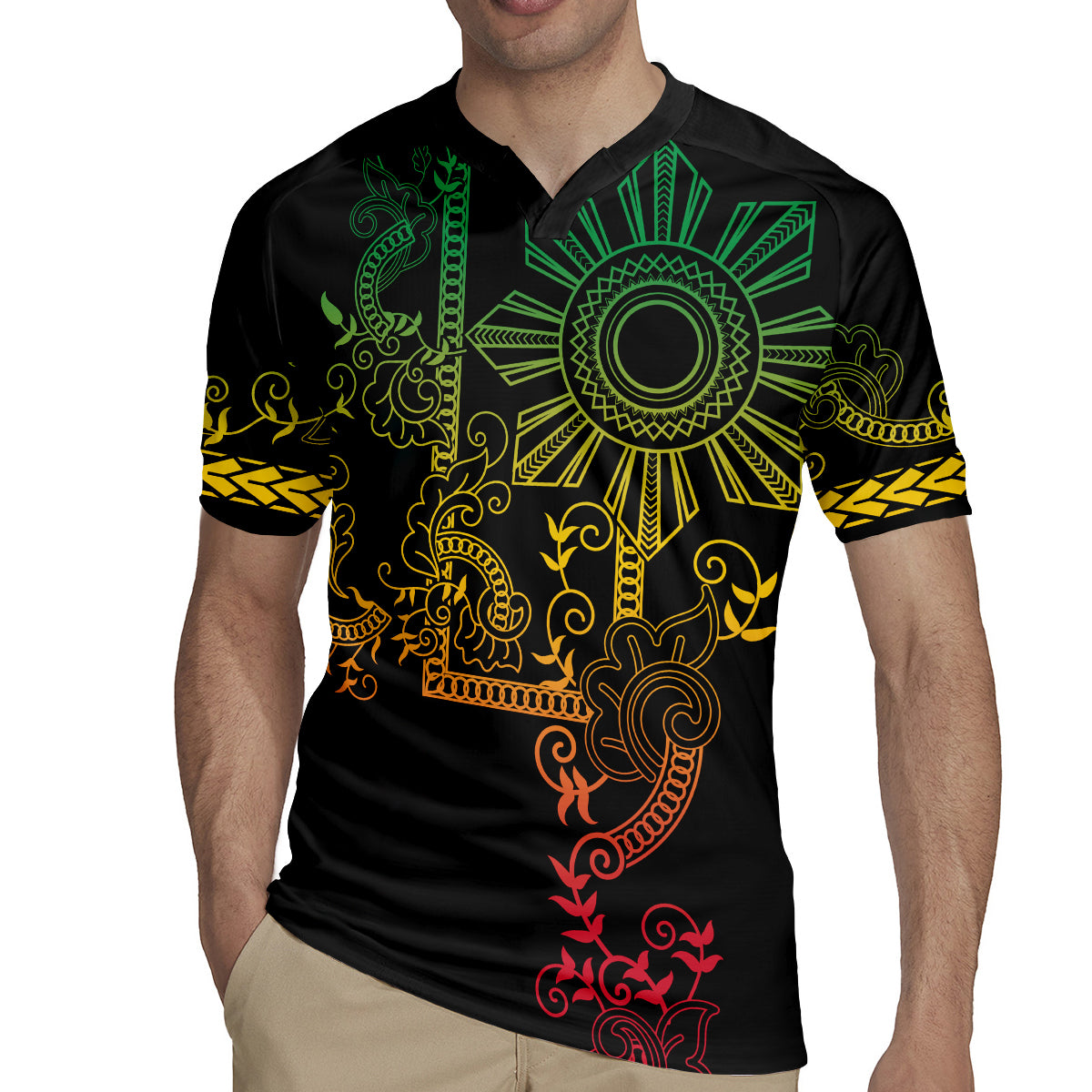 Filipino Sun Tribal Tattoo Rugby Jersey Philippines Inspired Barong Reggae Art - Wonder Print Shop
