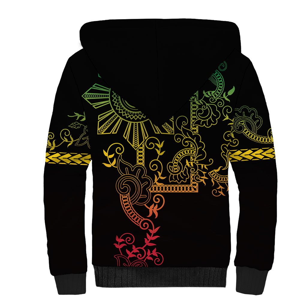 Filipino Sun Tribal Tattoo Sherpa Hoodie Philippines Inspired Barong Reggae Art - Wonder Print Shop