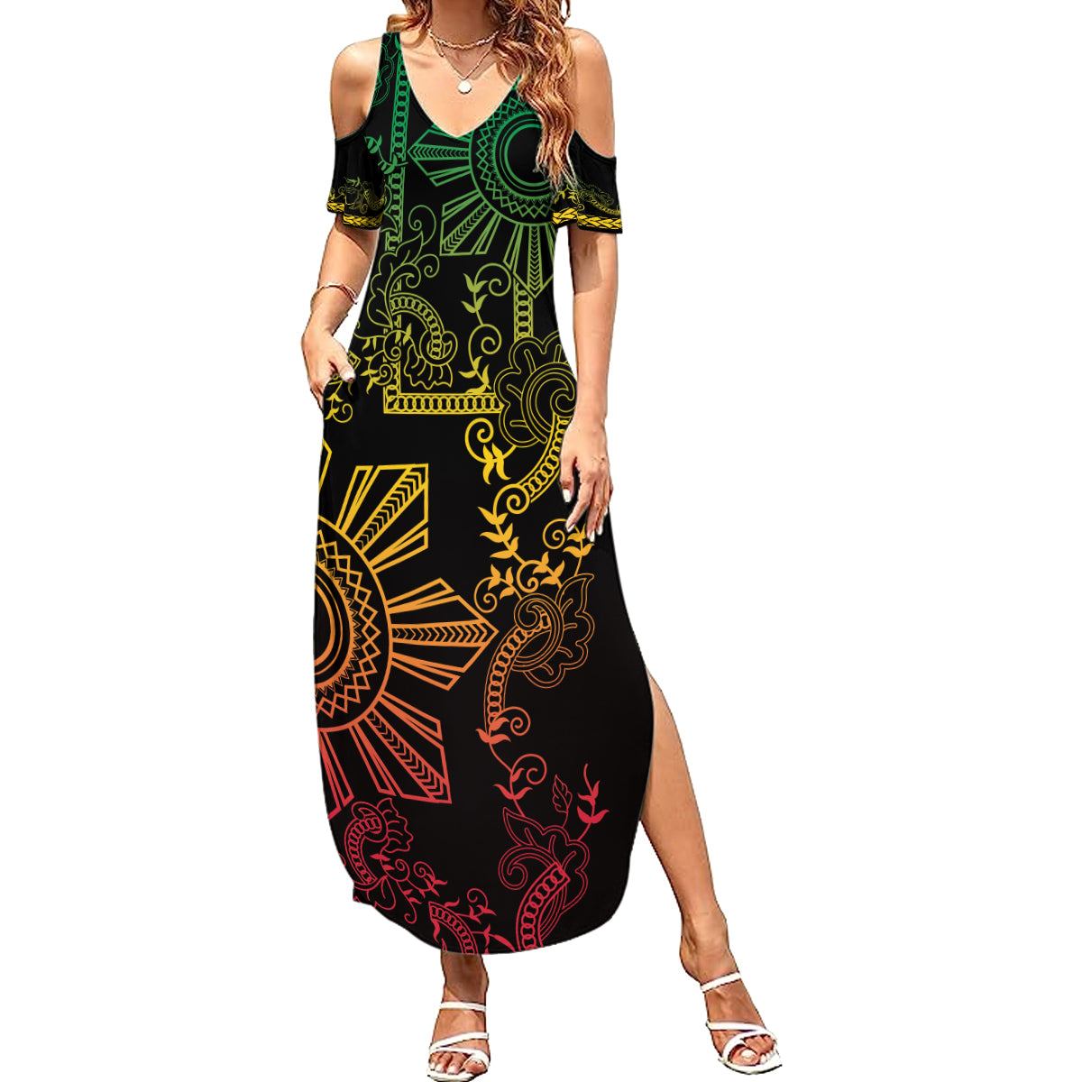 Filipino Sun Tribal Tattoo Summer Maxi Dress Philippines Inspired Barong Reggae Art - Wonder Print Shop