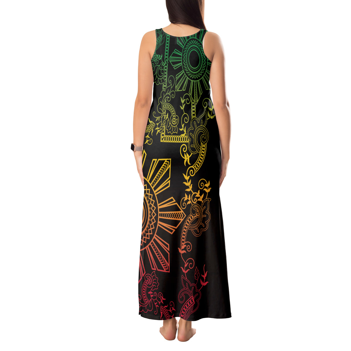 Filipino Sun Tribal Tattoo Tank Maxi Dress Philippines Inspired Barong Reggae Art - Wonder Print Shop