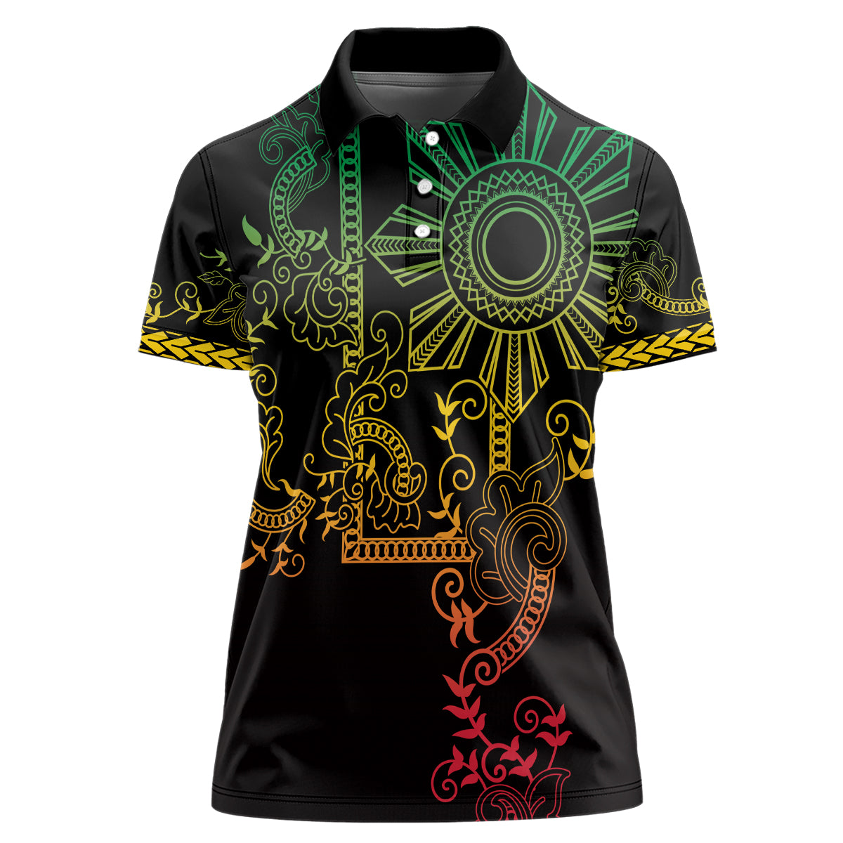 Filipino Sun Tribal Tattoo Women Polo Shirt Philippines Inspired Barong Reggae Art - Wonder Print Shop