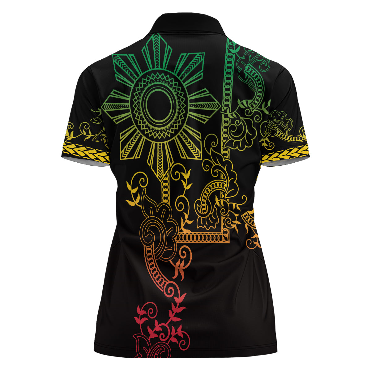 Filipino Sun Tribal Tattoo Women Polo Shirt Philippines Inspired Barong Reggae Art - Wonder Print Shop