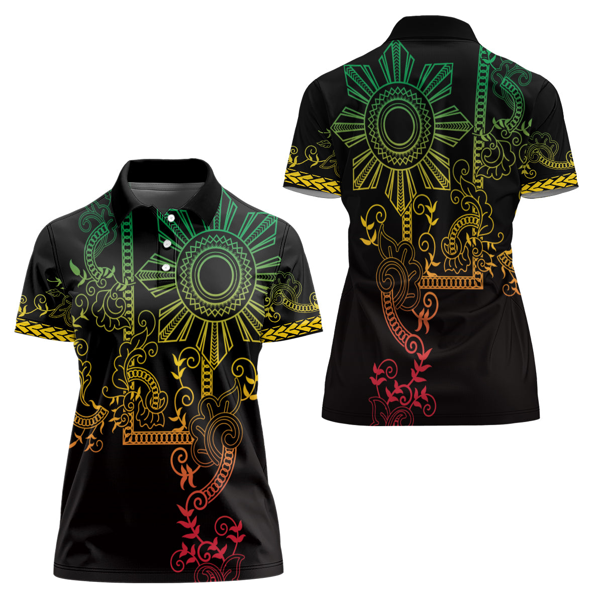 Filipino Sun Tribal Tattoo Women Polo Shirt Philippines Inspired Barong Reggae Art - Wonder Print Shop