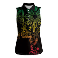 Filipino Sun Tribal Tattoo Women Sleeveless Polo Shirt Philippines Inspired Barong Reggae Art - Wonder Print Shop