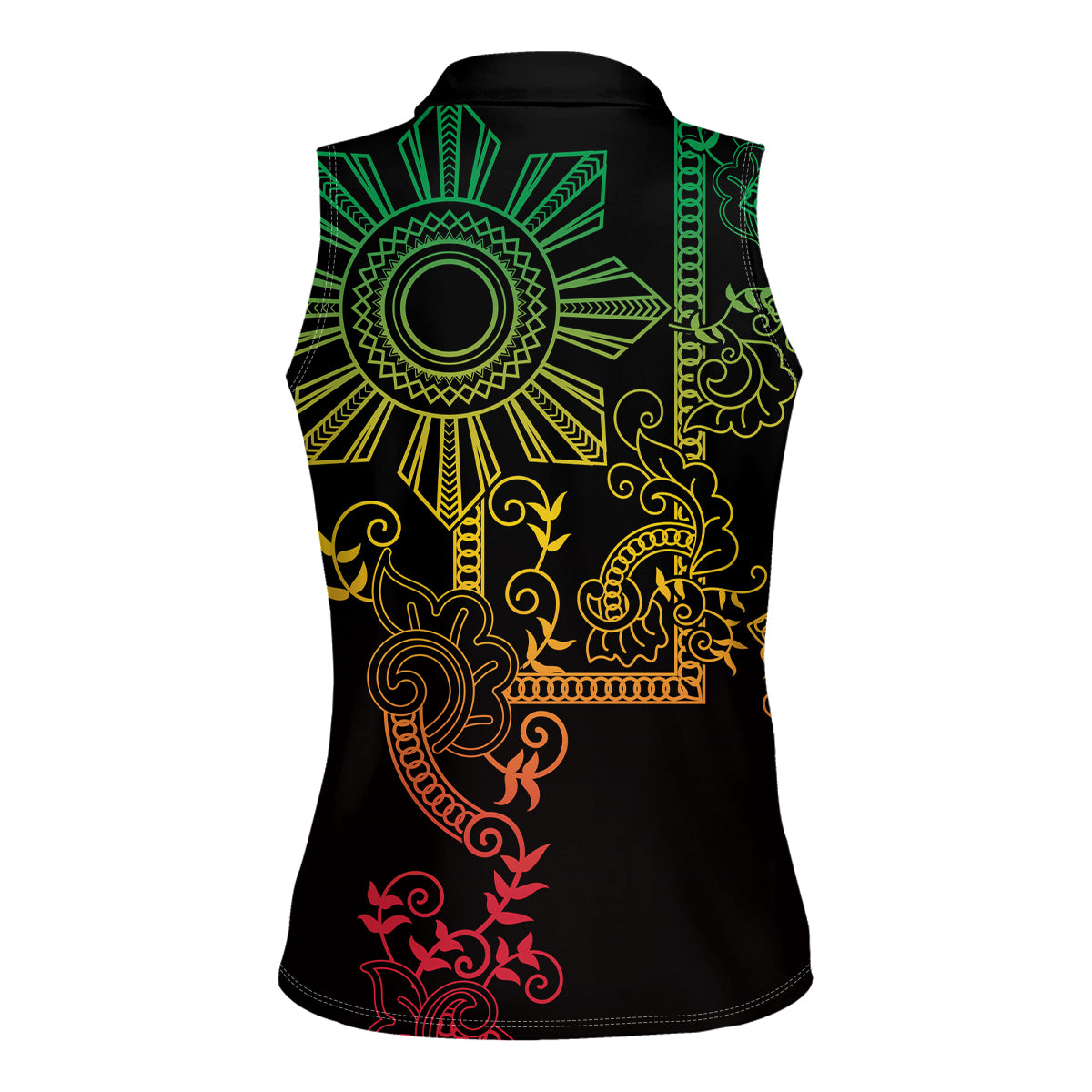 Filipino Sun Tribal Tattoo Women Sleeveless Polo Shirt Philippines Inspired Barong Reggae Art - Wonder Print Shop