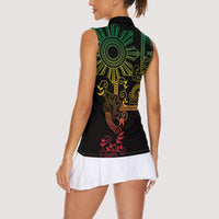 Filipino Sun Tribal Tattoo Women Sleeveless Polo Shirt Philippines Inspired Barong Reggae Art - Wonder Print Shop