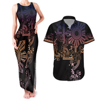 Filipino Sun Tribal Tattoo Couples Matching Tank Maxi Dress and Hawaiian Shirt Philippines Inspired Barong Pink Art LT9 - Wonder Print Shop