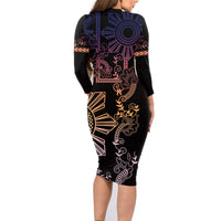 Filipino Sun Tribal Tattoo Family Matching Long Sleeve Bodycon Dress and Hawaiian Shirt Philippines Inspired Barong Pink Art LT9 - Wonder Print Shop