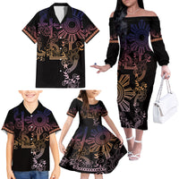 Filipino Sun Tribal Tattoo Family Matching Off The Shoulder Long Sleeve Dress and Hawaiian Shirt Philippines Inspired Barong Pink Art - Wonder Print Shop