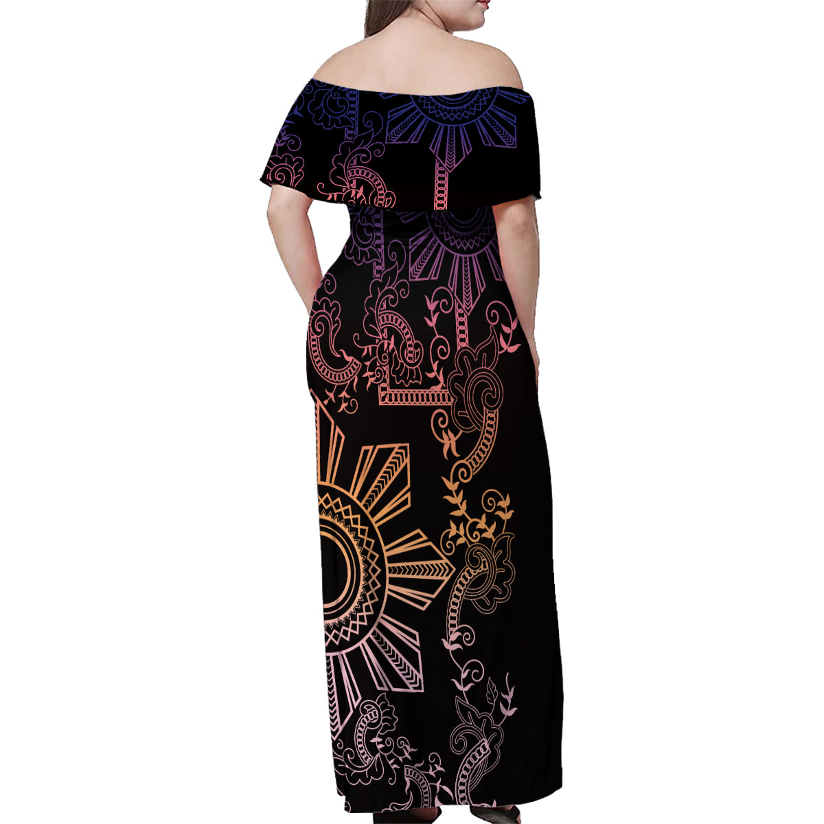 Filipino Sun Tribal Tattoo Family Matching Off Shoulder Maxi Dress and Hawaiian Shirt Philippines Inspired Barong Pink Art LT9 - Wonder Print Shop