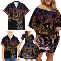 Filipino Sun Tribal Tattoo Family Matching Off Shoulder Short Dress and Hawaiian Shirt Philippines Inspired Barong Pink Art LT9 - Wonder Print Shop