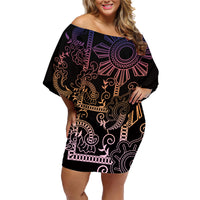 Filipino Sun Tribal Tattoo Family Matching Off Shoulder Short Dress and Hawaiian Shirt Philippines Inspired Barong Pink Art LT9 - Wonder Print Shop