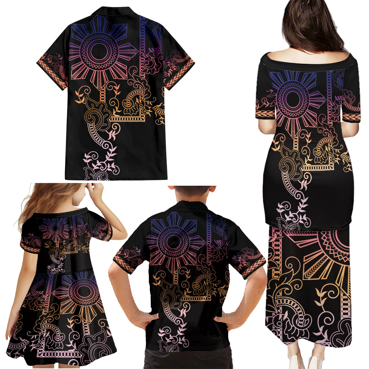 Filipino Sun Tribal Tattoo Family Matching Puletasi and Hawaiian Shirt Philippines Inspired Barong Pink Art - Wonder Print Shop