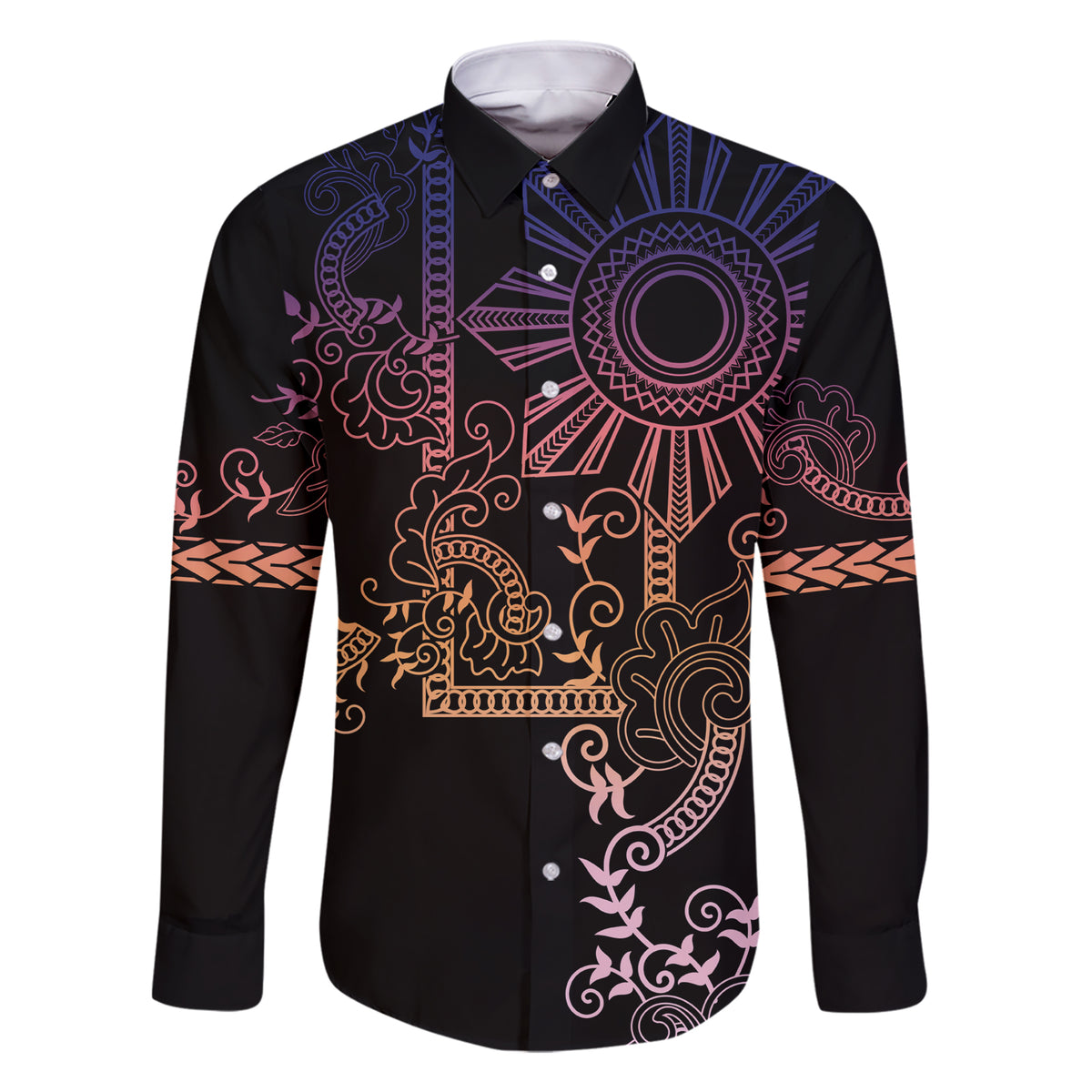 Filipino Sun Tribal Tattoo Family Matching Short Sleeve Bodycon Dress and Hawaiian Shirt Philippines Inspired Barong Pink Art - Wonder Print Shop