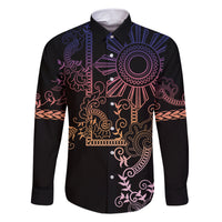 Filipino Sun Tribal Tattoo Family Matching Short Sleeve Bodycon Dress and Hawaiian Shirt Philippines Inspired Barong Pink Art - Wonder Print Shop