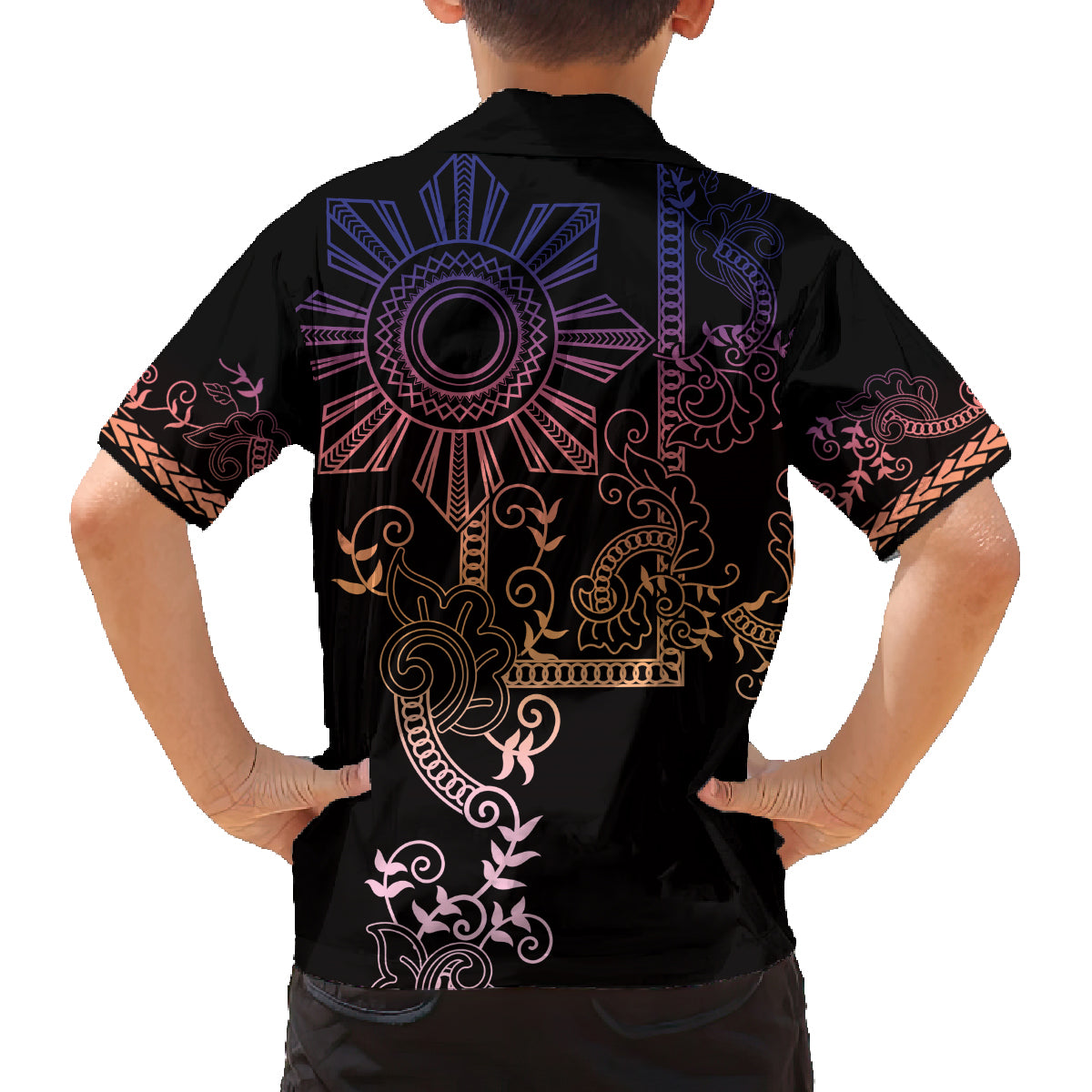 Filipino Sun Tribal Tattoo Family Matching Summer Maxi Dress and Hawaiian Shirt Philippines Inspired Barong Pink Art - Wonder Print Shop