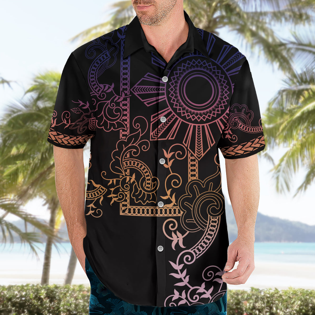 Filipino Sun Tribal Tattoo Hawaiian Shirt Philippines Inspired Barong Pink Art - Wonder Print Shop