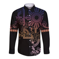 Filipino Sun Tribal Tattoo Long Sleeve Button Shirt Philippines Inspired Barong Pink Art - Wonder Print Shop