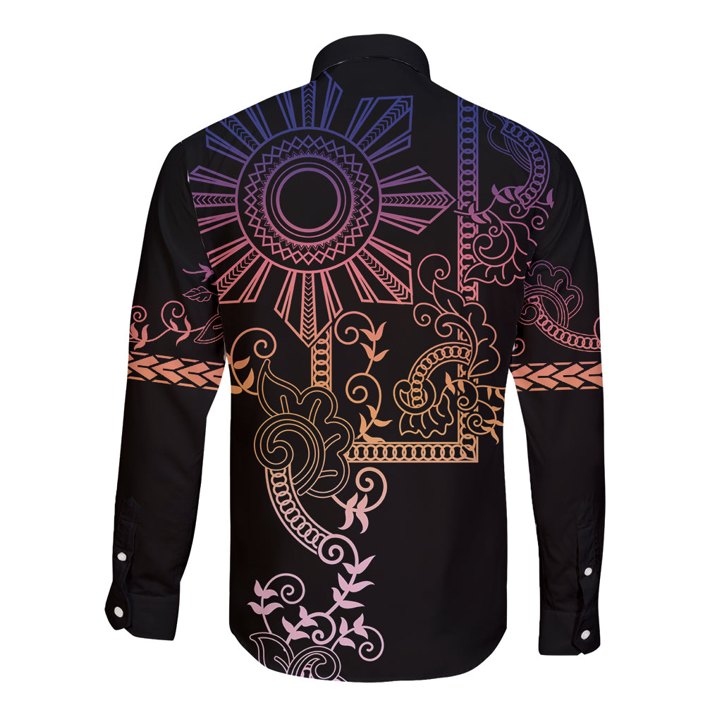 Filipino Sun Tribal Tattoo Long Sleeve Button Shirt Philippines Inspired Barong Pink Art - Wonder Print Shop