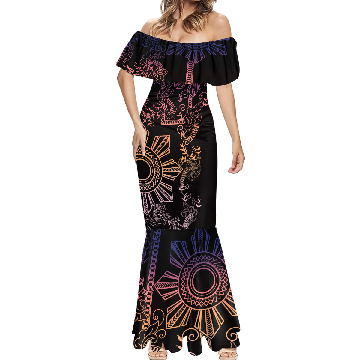 Filipino Sun Tribal Tattoo Mermaid Dress Philippines Inspired Barong Pink Art - Wonder Print Shop