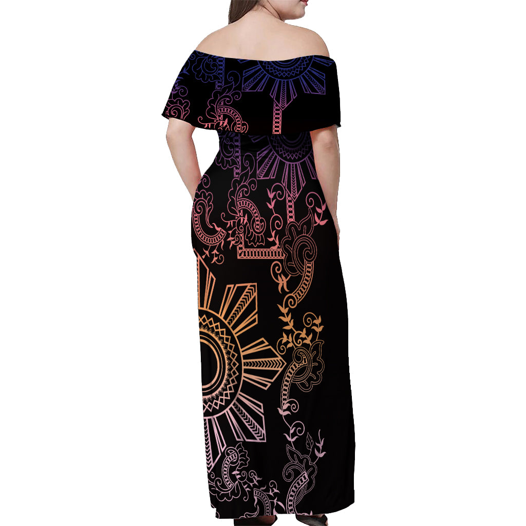 Filipino Sun Tribal Tattoo Off Shoulder Maxi Dress Philippines Inspired Barong Pink Art - Wonder Print Shop
