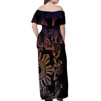 Filipino Sun Tribal Tattoo Off Shoulder Maxi Dress Philippines Inspired Barong Pink Art - Wonder Print Shop