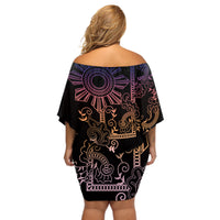 Filipino Sun Tribal Tattoo Off Shoulder Short Dress Philippines Inspired Barong Pink Art - Wonder Print Shop