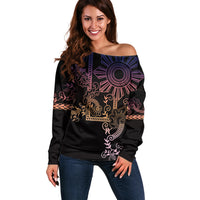 Filipino Sun Tribal Tattoo Off Shoulder Sweater Philippines Inspired Barong Pink Art - Wonder Print Shop