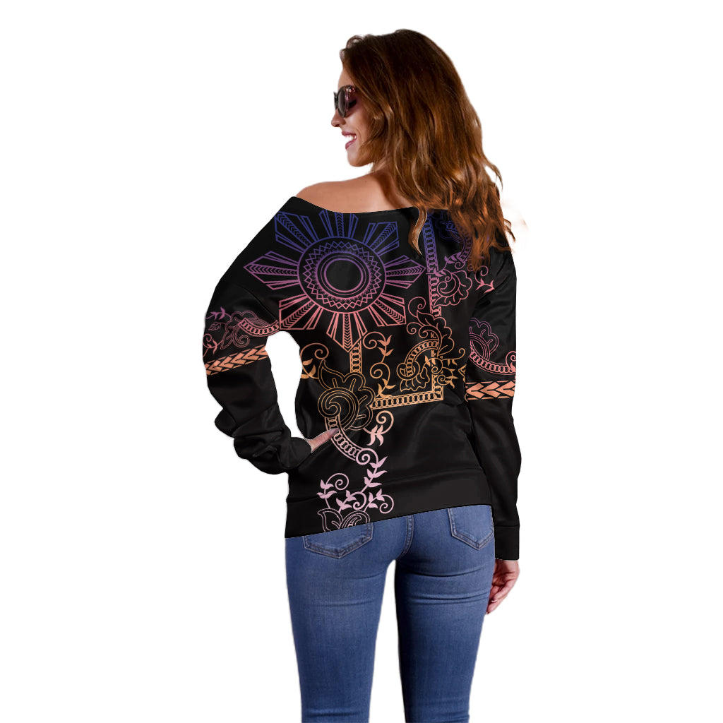 Filipino Sun Tribal Tattoo Off Shoulder Sweater Philippines Inspired Barong Pink Art - Wonder Print Shop