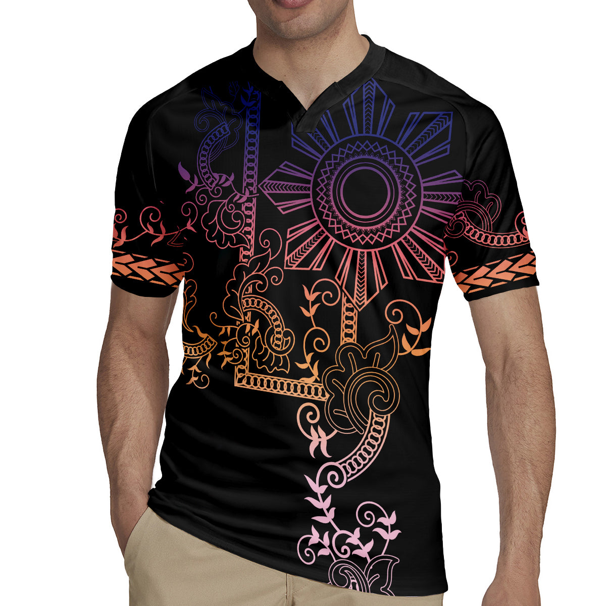 Filipino Sun Tribal Tattoo Rugby Jersey Philippines Inspired Barong Pink Art - Wonder Print Shop
