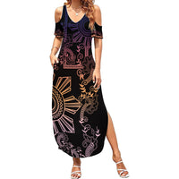 Filipino Sun Tribal Tattoo Summer Maxi Dress Philippines Inspired Barong Pink Art - Wonder Print Shop