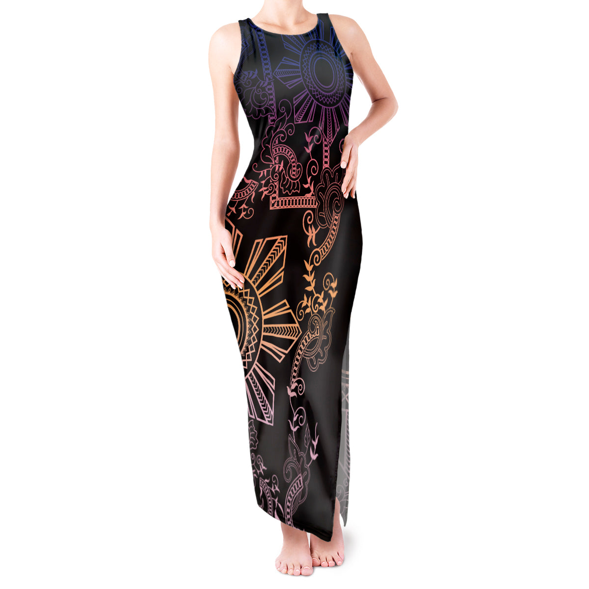Filipino Sun Tribal Tattoo Tank Maxi Dress Philippines Inspired Barong Pink Art - Wonder Print Shop