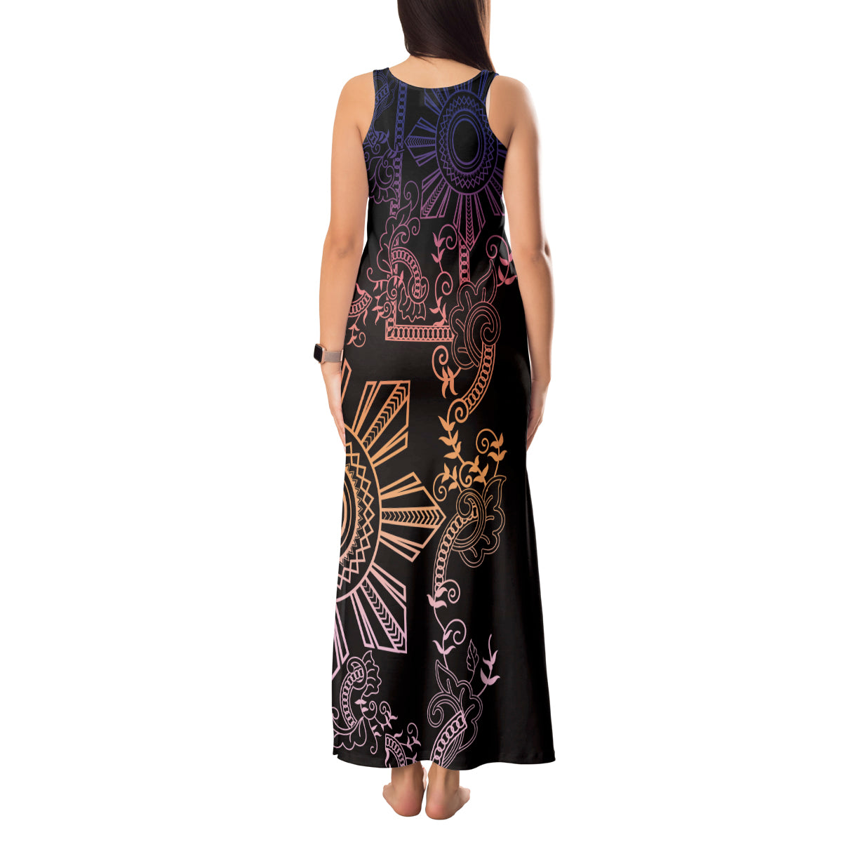 Filipino Sun Tribal Tattoo Tank Maxi Dress Philippines Inspired Barong Pink Art - Wonder Print Shop