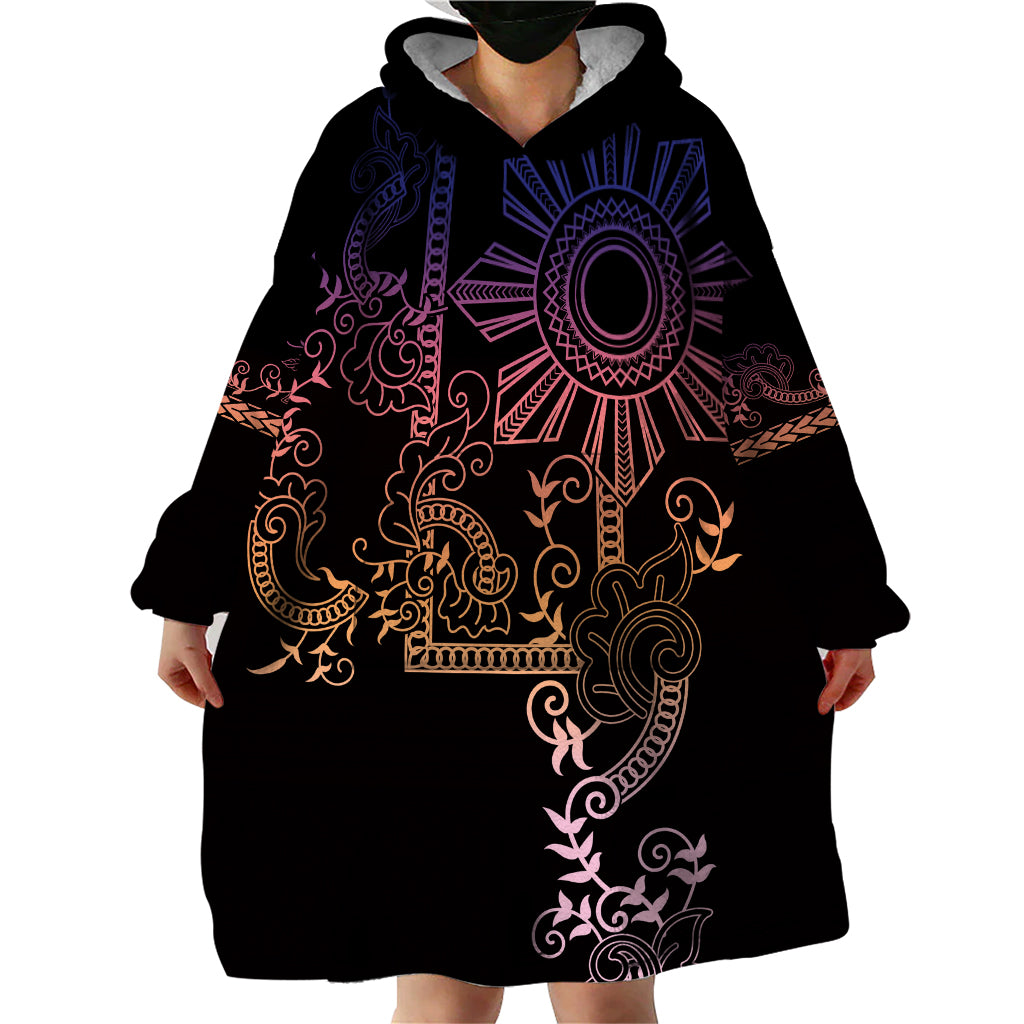Filipino Sun Tribal Tattoo Wearable Blanket Hoodie Philippines Inspired Barong Pink Art - Wonder Print Shop