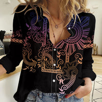Filipino Sun Tribal Tattoo Women Casual Shirt Philippines Inspired Barong Pink Art - Wonder Print Shop