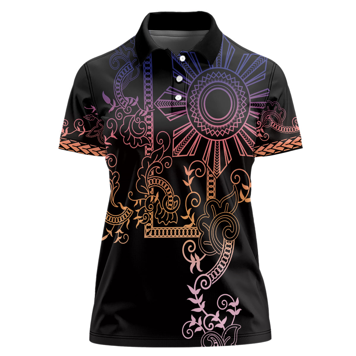 Filipino Sun Tribal Tattoo Women Polo Shirt Philippines Inspired Barong Pink Art - Wonder Print Shop