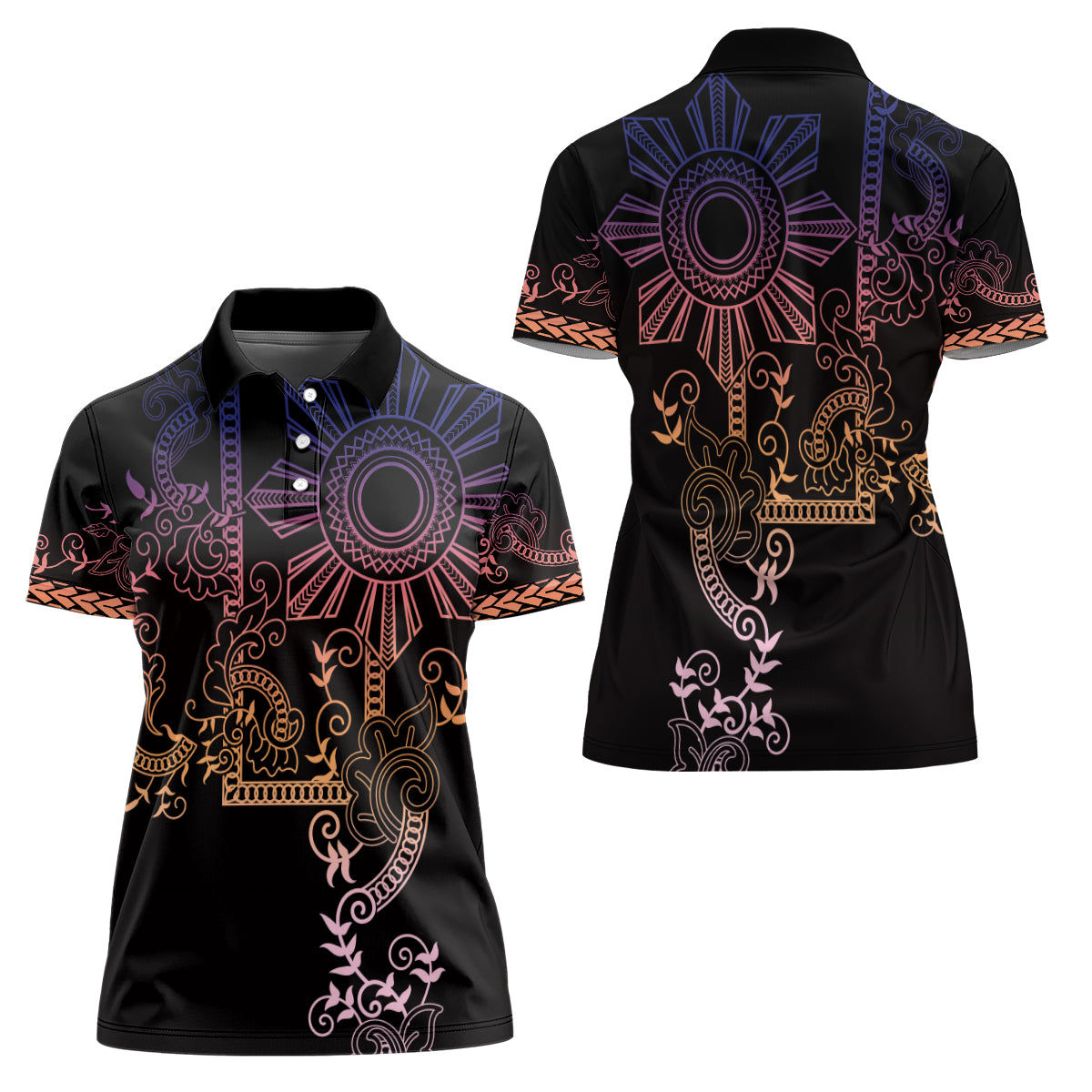 Filipino Sun Tribal Tattoo Women Polo Shirt Philippines Inspired Barong Pink Art - Wonder Print Shop