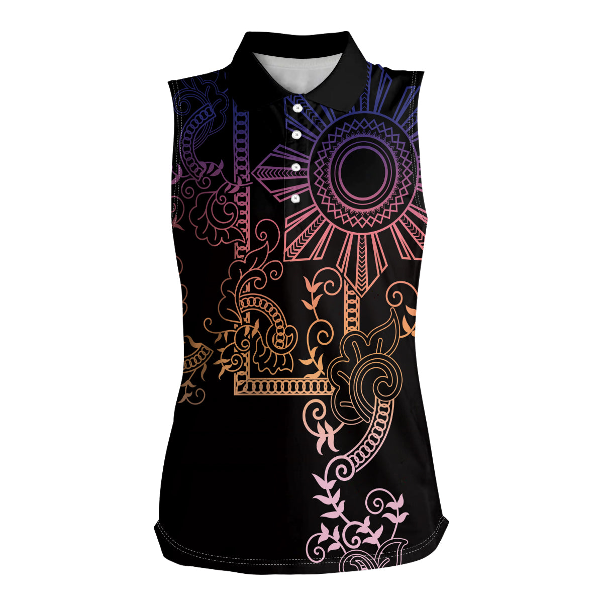 Filipino Sun Tribal Tattoo Women Sleeveless Polo Shirt Philippines Inspired Barong Pink Art - Wonder Print Shop