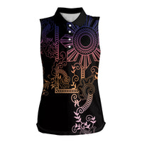 Filipino Sun Tribal Tattoo Women Sleeveless Polo Shirt Philippines Inspired Barong Pink Art - Wonder Print Shop