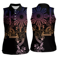Filipino Sun Tribal Tattoo Women Sleeveless Polo Shirt Philippines Inspired Barong Pink Art - Wonder Print Shop