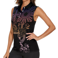 Filipino Sun Tribal Tattoo Women Sleeveless Polo Shirt Philippines Inspired Barong Pink Art - Wonder Print Shop