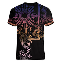 Filipino Sun Tribal Tattoo Women V-Neck T-Shirt Philippines Inspired Barong Pink Art - Wonder Print Shop