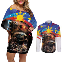 Philippines Lion and Eagle 1898 Couples Matching Off Shoulder Short Dress and Long Sleeve Button Shirt Pilipinas Maligayang Araw ng Kalayaan LT9 - Wonder Print Shop